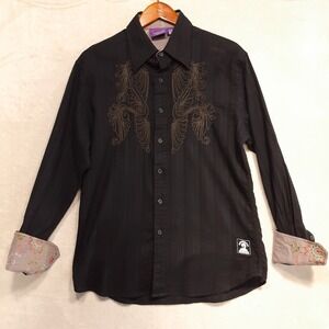 Jimi Hendrix Experience Mens LS Button Shirt Sz.M/Black/Embroidery/Cotton Floral